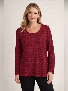 Habitat Women’s Red & Black Geometric Honeycomb Textured Knit Top – Size L